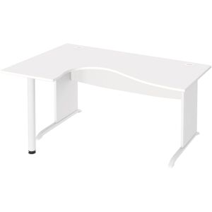 Bureau compact blanc L 160 cm piètement L retour à gauche Essens Noir laqué argent