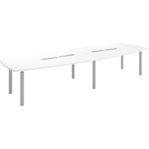 Table tonneau plateau blanc 14 personnes L 380 x P 140 cm - Frégate - piétement aluminium