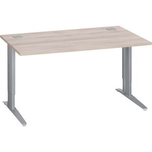 Bureau droit chêne gris L 140 cm réglable en hauteur piètement métal aluminium Essens