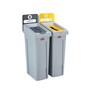 Rubbermaid Collecteurs Slim Jim, 2 bacs toit Gris Jaune : déchets courants et papier, capacité 2 x 87L