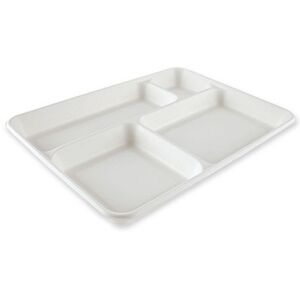 Plateau repas en canne a sucre, 4 compartiments - Lot de 2