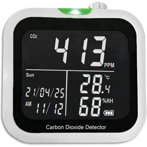 Planning sisplamo Détecteur de CO2 noir, avec Alarme sonore et visuelle (800-1500ppm) Horloge, Niveau de batterie