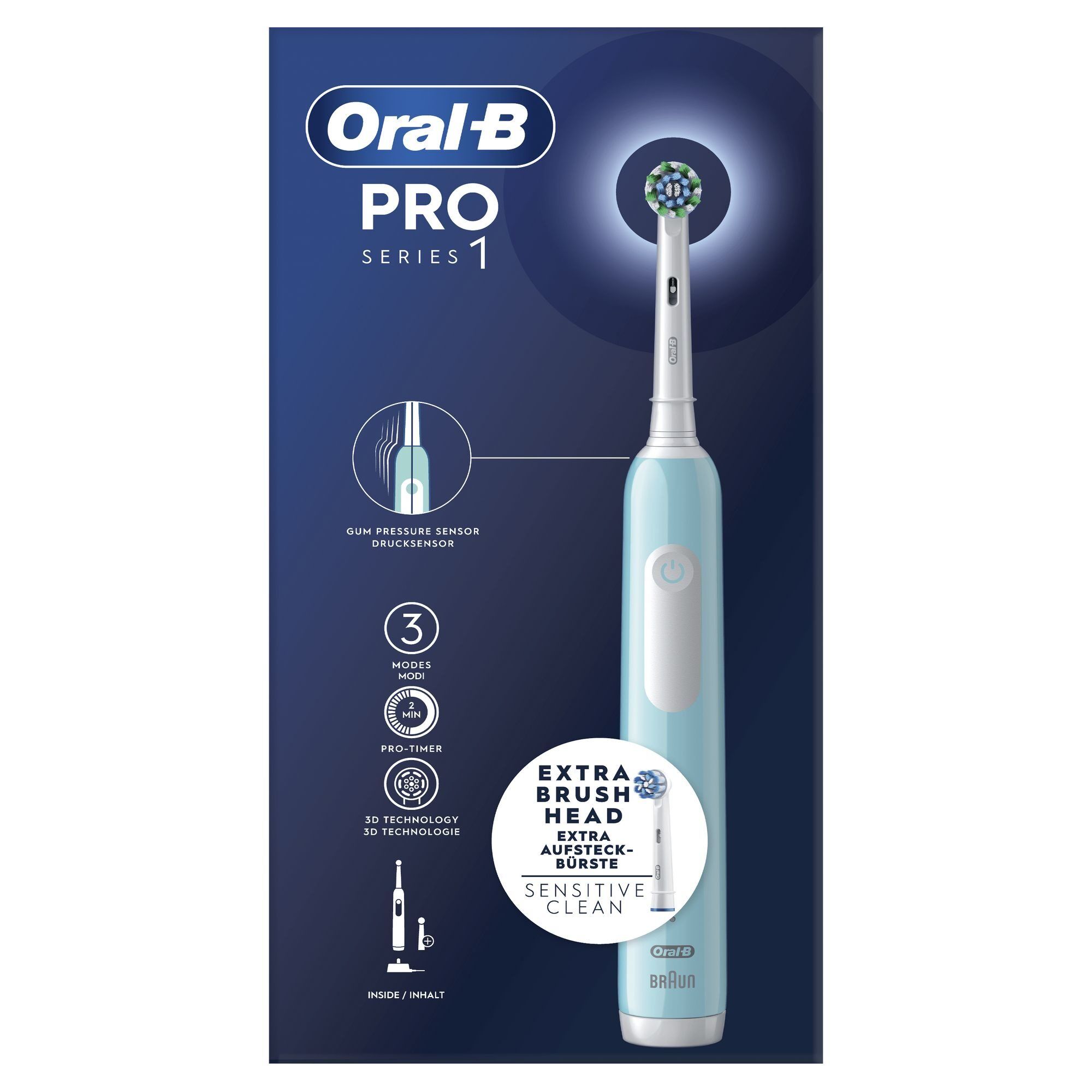 ORAL B Brosse à dent électrique Oral-B Pro 1 Bleue Cross Action + 1 brossette