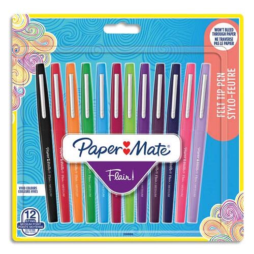 Papermate Pochette de 12 Stylos feutres Flair Original Standard, pointe 0,7mm