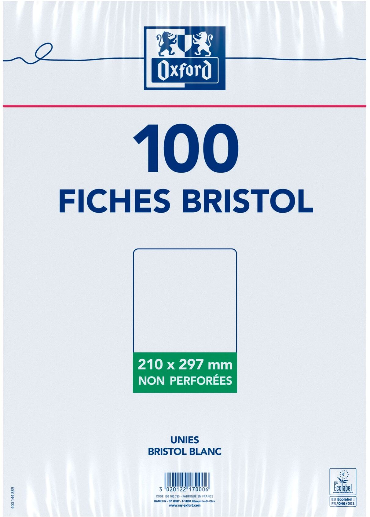 Fiches bristol 297 x 210 mm unie blanche Oxford - Boîte de 100 Rouge