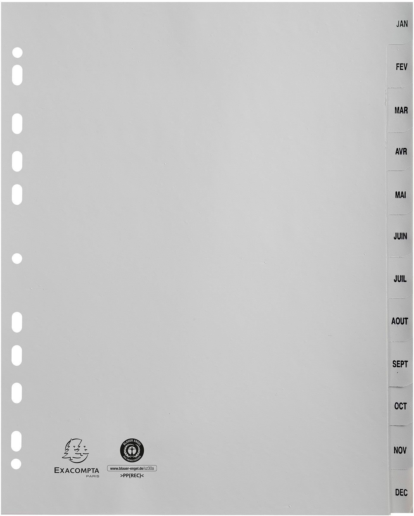 Intercalaire A4+ polypropylène gris Exacompta 12 onglets mensuels gris