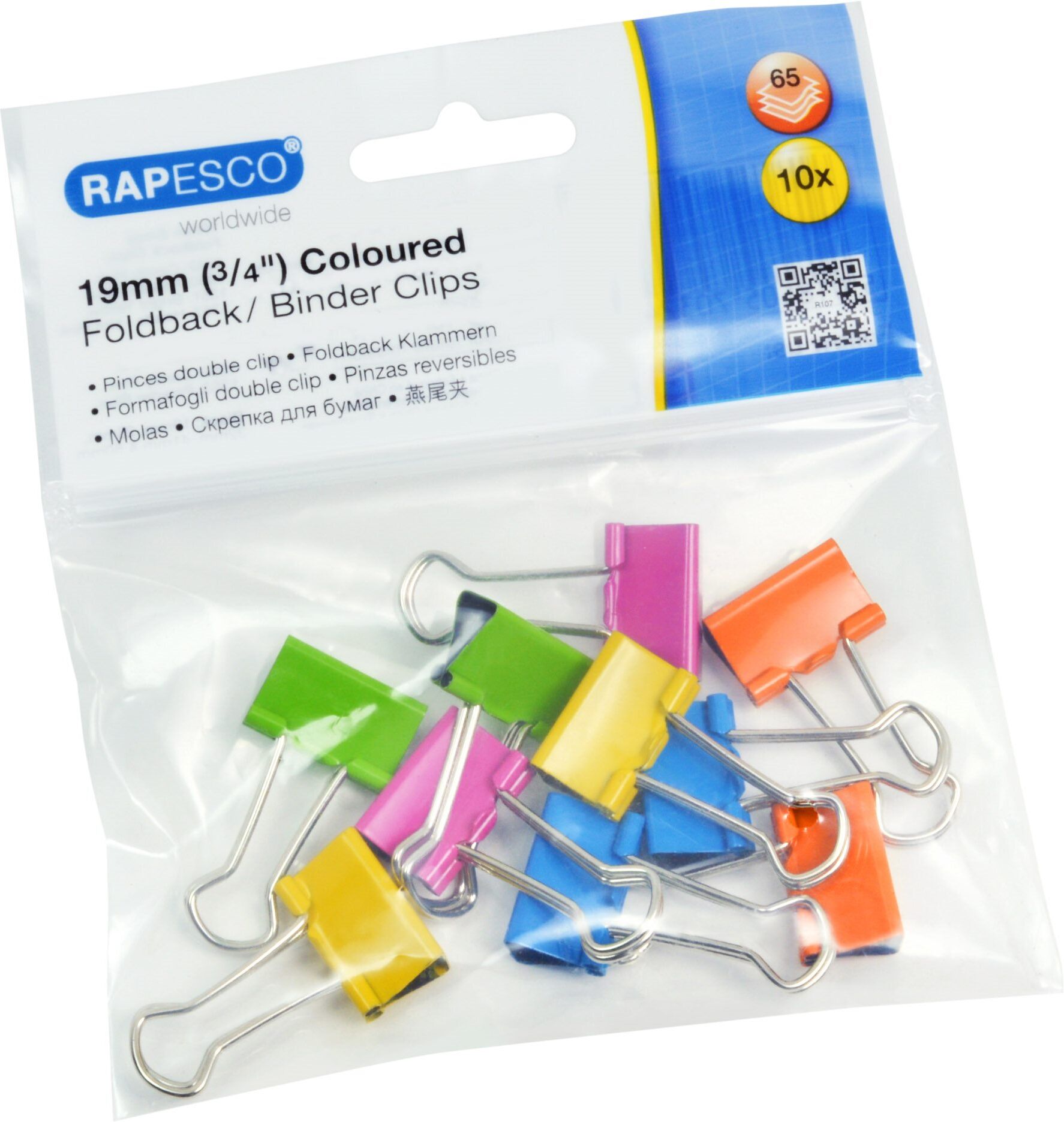 Rapesco Pinces à Double Clip 19 mm, Couleurs assorties - Lot de 10