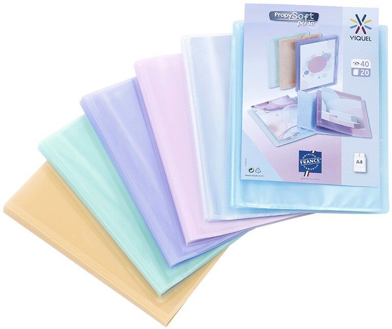 Viquel Protège-documents personnalisable 40 vues, 20 pochettes PROPYSOFT coloris assortis - Lot de 10 Assorties