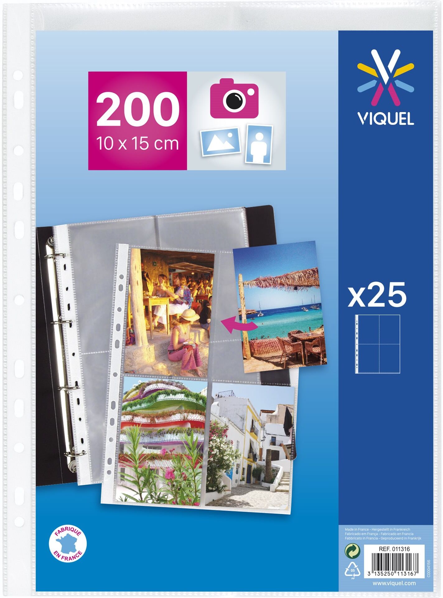 Pochettes perforées Viquel 23.5 x 32 cm pour photos 10x15 cm - sachet de 25 - Lot de 20 Blanc