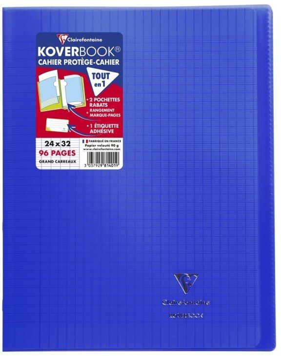 Clairefontaine Cahier piqué Koverbook 24x32cm 96 pages grands carreaux couverture polypropylène transparent - Assortis - Lot de 30 Blanc