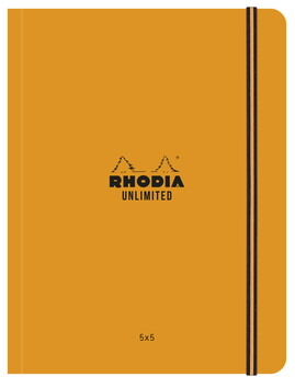 Rhodia Carnet dos carré collé Unlimited 120 pages 5x5 format 16x21cm. Fermeture élastique. Coloris orange - Lot de 3 Vert clair translucide