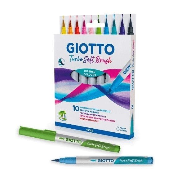 Giotto Etui de 10 Feutres pointe pinceau douce. Corps du feutre personnalisé avec le nom de la couleur. - Lot de 3 Assorties