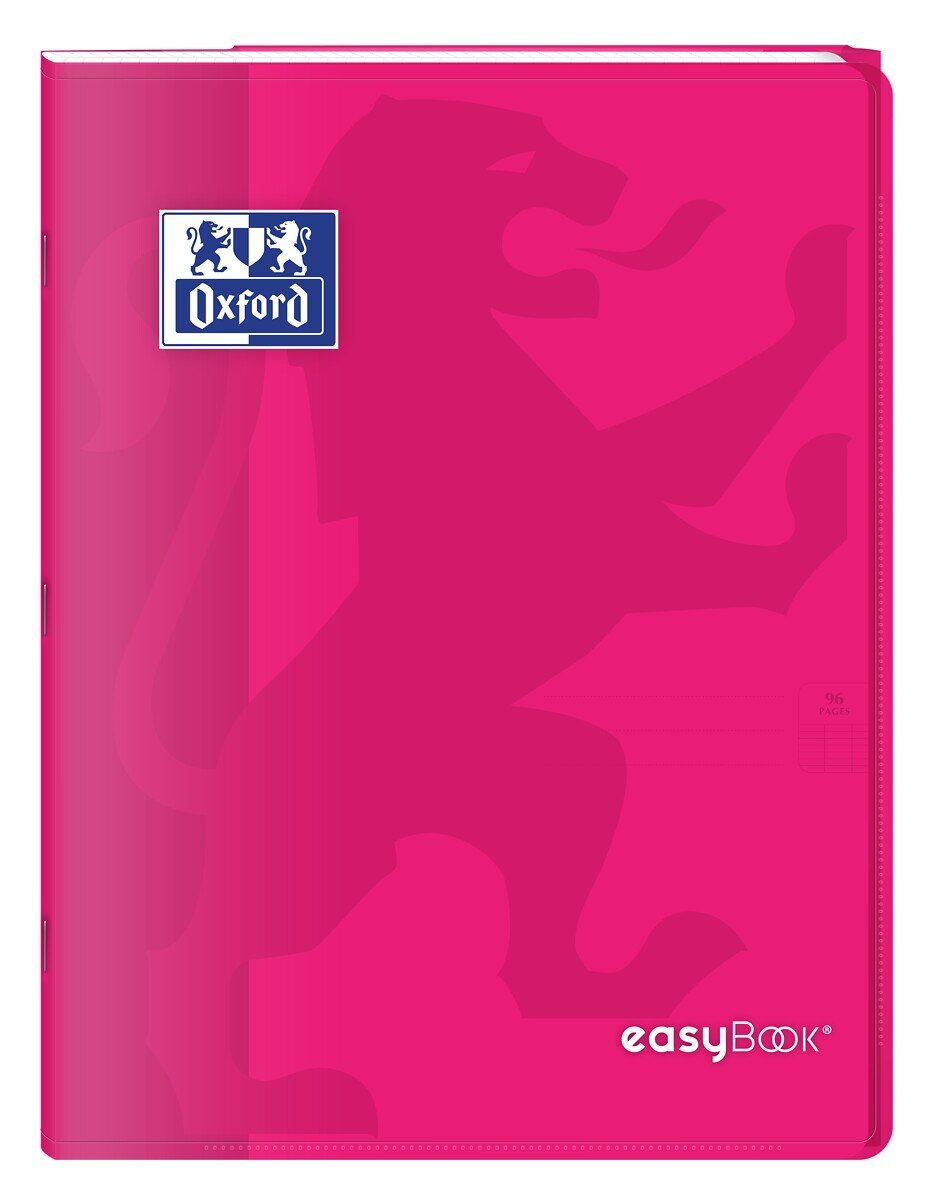 Cahier Oxford easybook 24x32cm grands carreaux seyès 96 pages agrafées couverture polypro rose - Lot de 10 Rouge