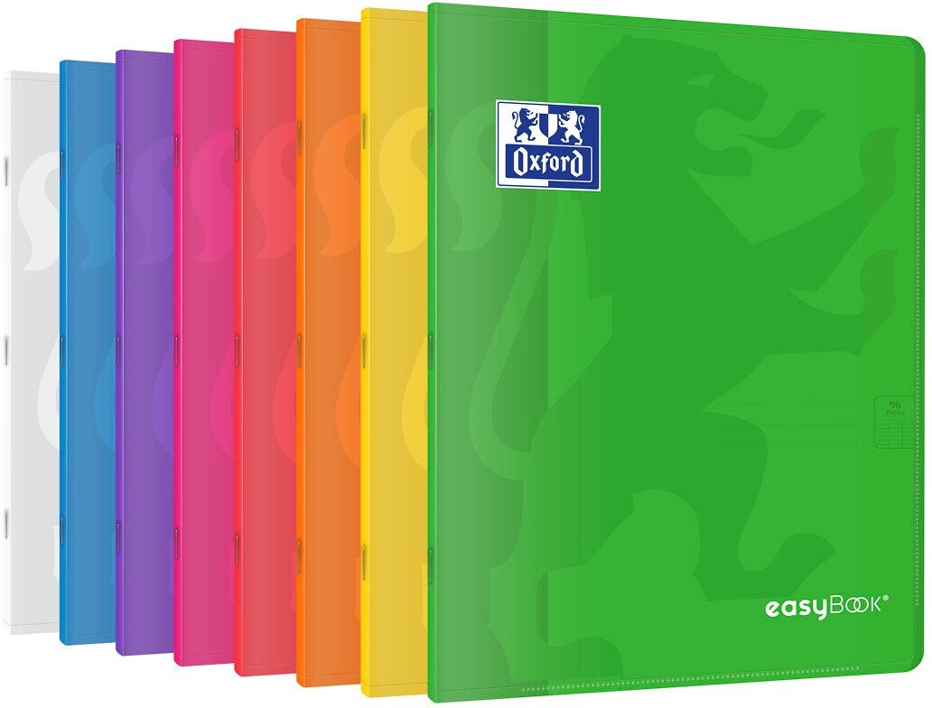 Cahier Oxford easybook 24x32cm grands carreaux seyès 96 pages agrafées couverture polypro coloris assortis - Lot de 10 Vert