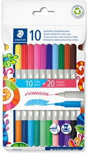 Staedtler Pochette de 10 feutres de coloriage double pointe de 2 couleurs et de 2 pointes différentes. - Lot de 3