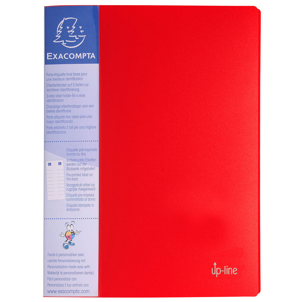 Exacompta Protège-documents en polypropylène rigide avec porte étiquette 3 faces Up Line Opaque 80 vues - A4 - Rouge - Lot de 12