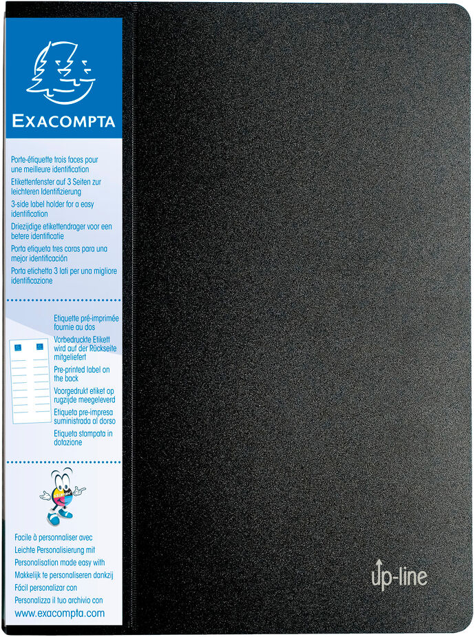 Exacompta Protège-documents en polypropylène rigide avec porte étiquette 3 faces Up Line Opaque 80 vues - A4 - Noir - Lot de 12 Mastic