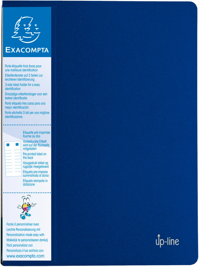 Exacompta Protège-documents en polypropylène rigide avec porte étiquette 3 faces Up Line Opaque 80 vues - A4 - Bleu - Lot de 12 Noir