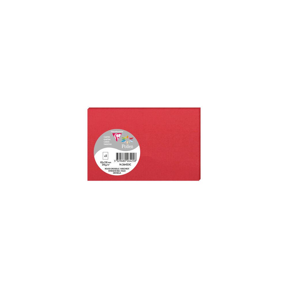 Clairefontaine Sachet de 5 cartes simples Pollen 82x128 210g/m2 - Rouge groseille - Lot de 20 Bleu lavande