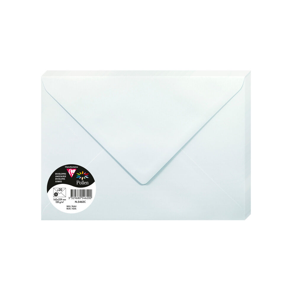Clairefontaine Paquet de 20 enveloppes Pollen 162x229mm 120g/m² - Lot de 3 Bleu nuit