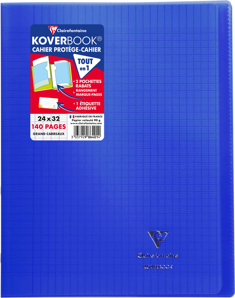 Clairefontaine Cahier piqué Koverbook 24x32cm 140 pages grands carreaux couverture polypropylène transparent - Assortis - Lot de 20