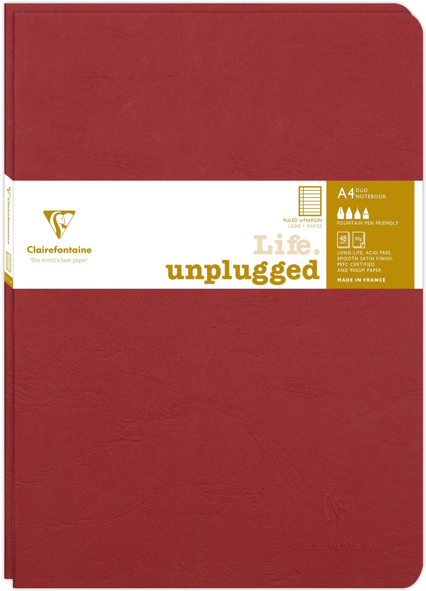 Clairefontaine Cahier piqué Age Bag A4 96 pages ligné + marge - Rouge - Lot de 4 Gris