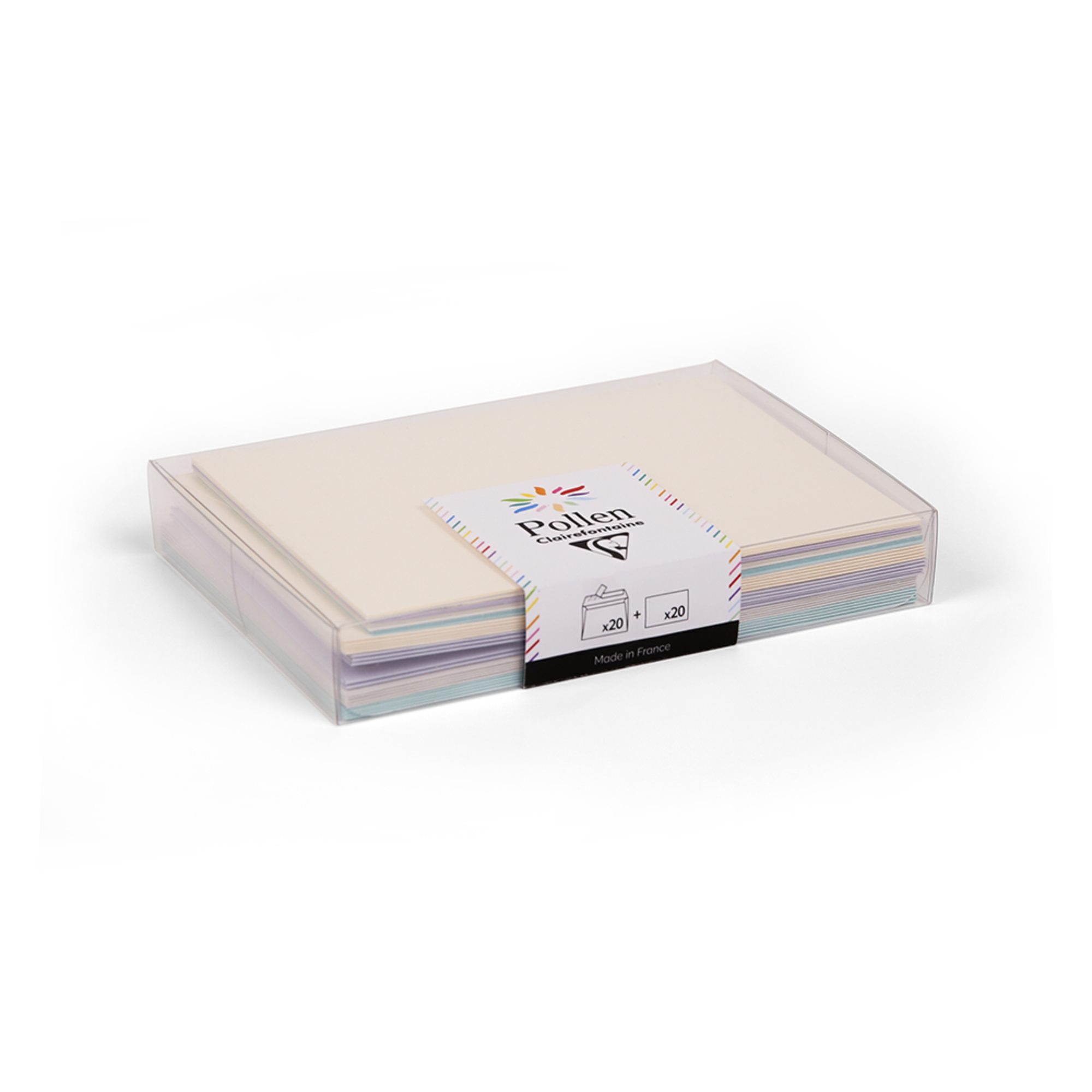 Clairefontaine Coffret Pollen de 20 enveloppes C6 (114x162mm) + 20 cartes simples 110x155mm - Naissance - Lot de 5