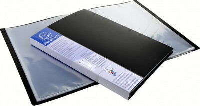 Exacompta Protège-documents en polypropylène rigide avec porte étiquette 3 faces Up Line Opaque 80 vues - A4 - Noir - Lot de 12 Bleu