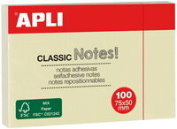 Apli Notes adhésives 'CLASSIC Notes!', 75 x 50 mm, jaune - Lot de 43