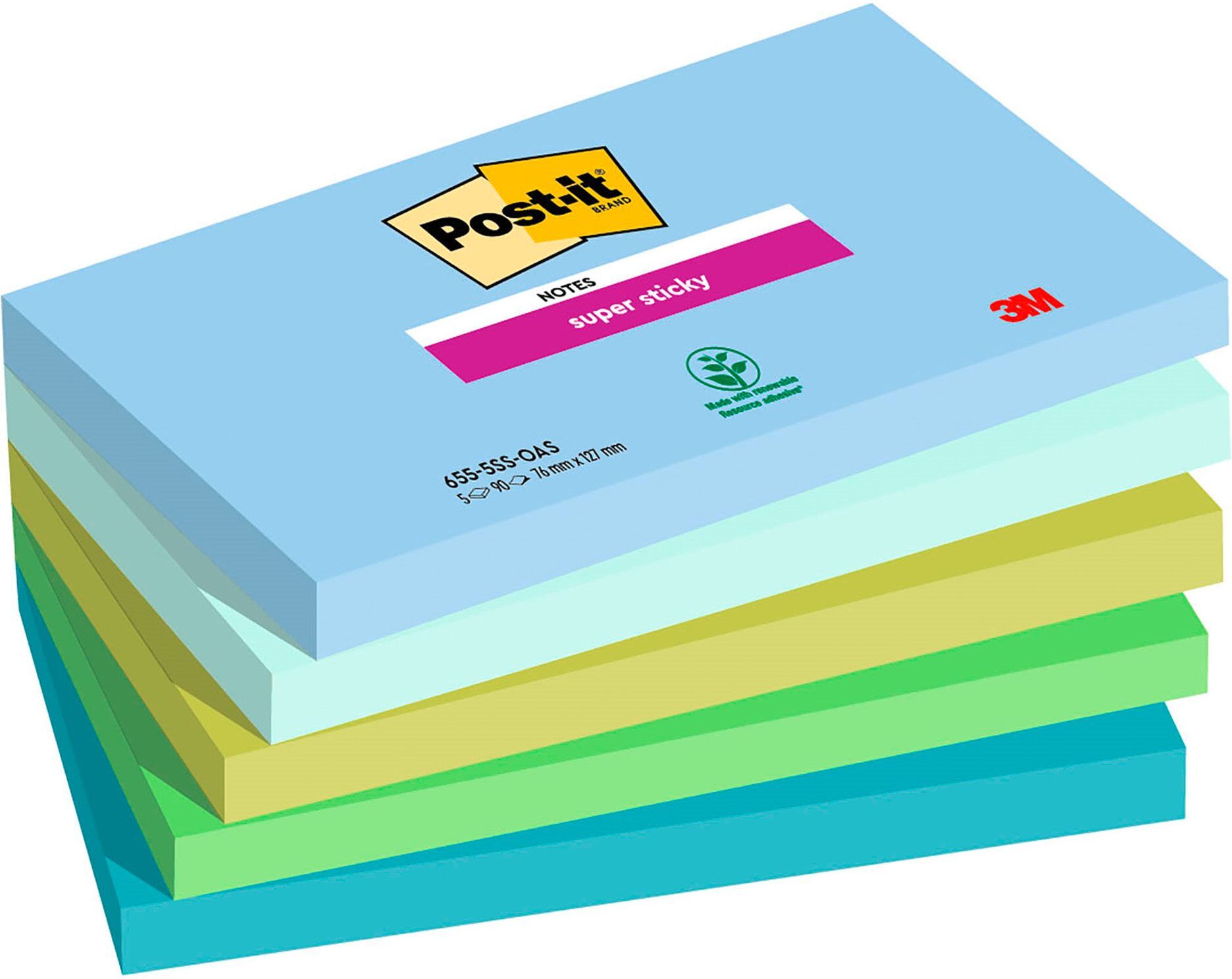 Notes couleurs Oasis Super Sticky Post-it 76 x 127 mm - bloc de 90 feuilles - Lot de 5 Noir