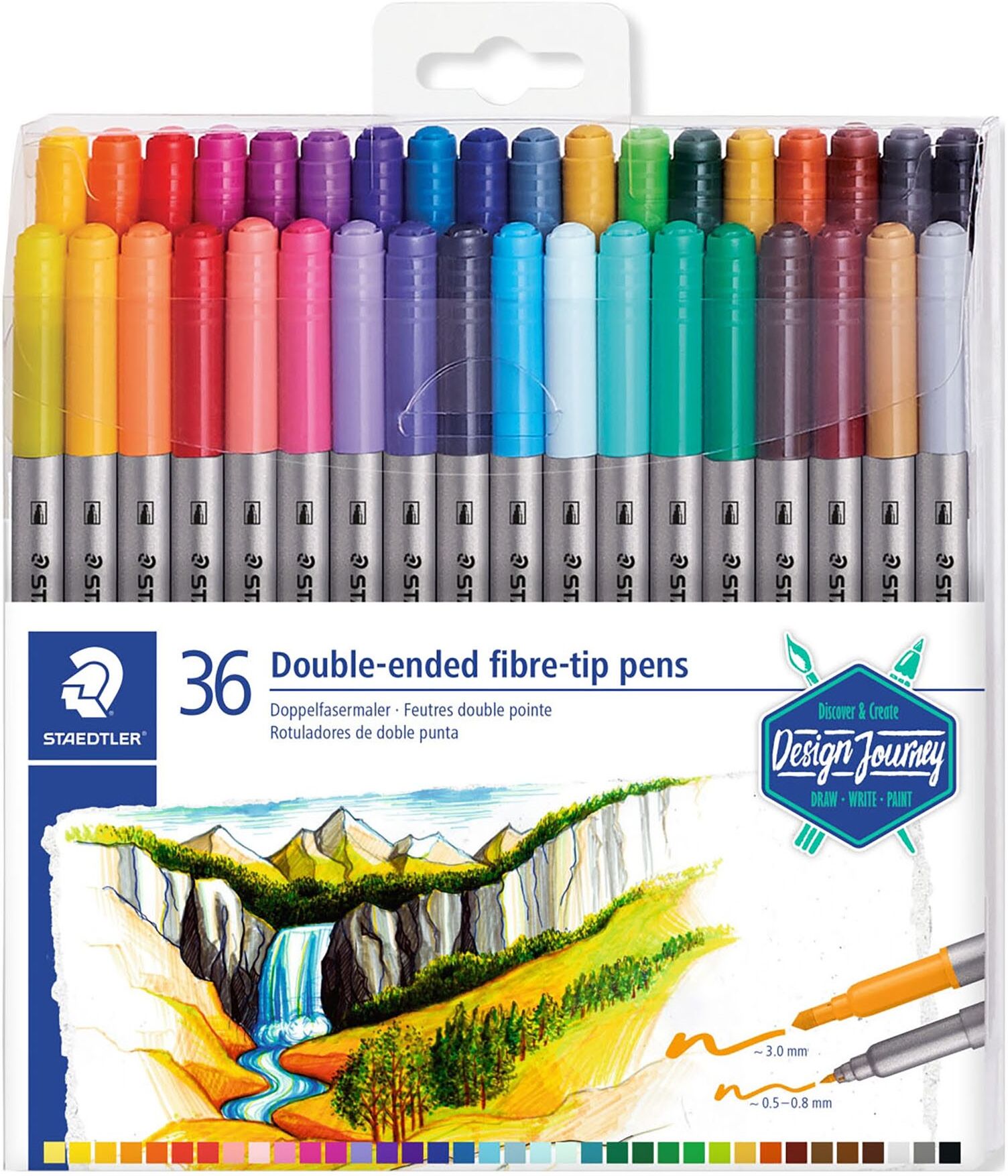 Staedtler Feutres de coloriage double pointe Design Journey couleurs assorties - Pochette de 36 9