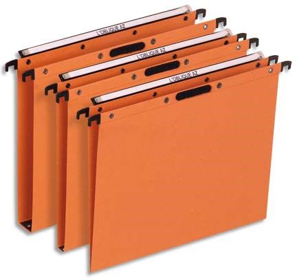 Oblique az Boîte de 25 dossiers suspendus TIROIR en kraft 240g. Fond 15, VELCRO®. Orange