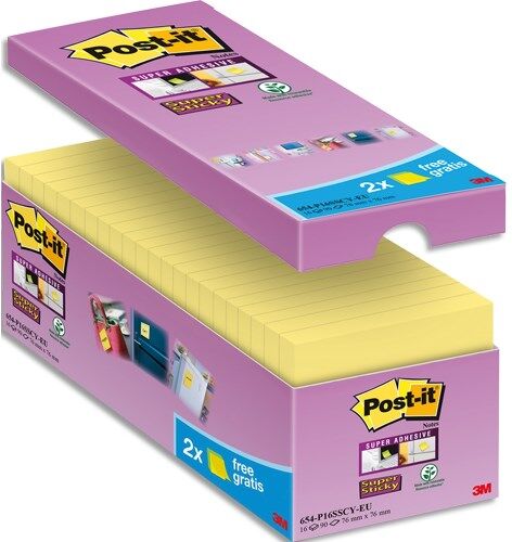 Post-it Blocs repositionnable Super Sticky 90 feuilles. Format 76 x 76 mm. Jaune