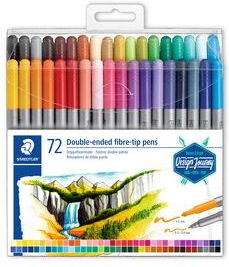 Staedtler Set 72 Feutres de coloriage double pointe fine 0,5 à 0,8mm et large 3mm, à base d'eau, assortis