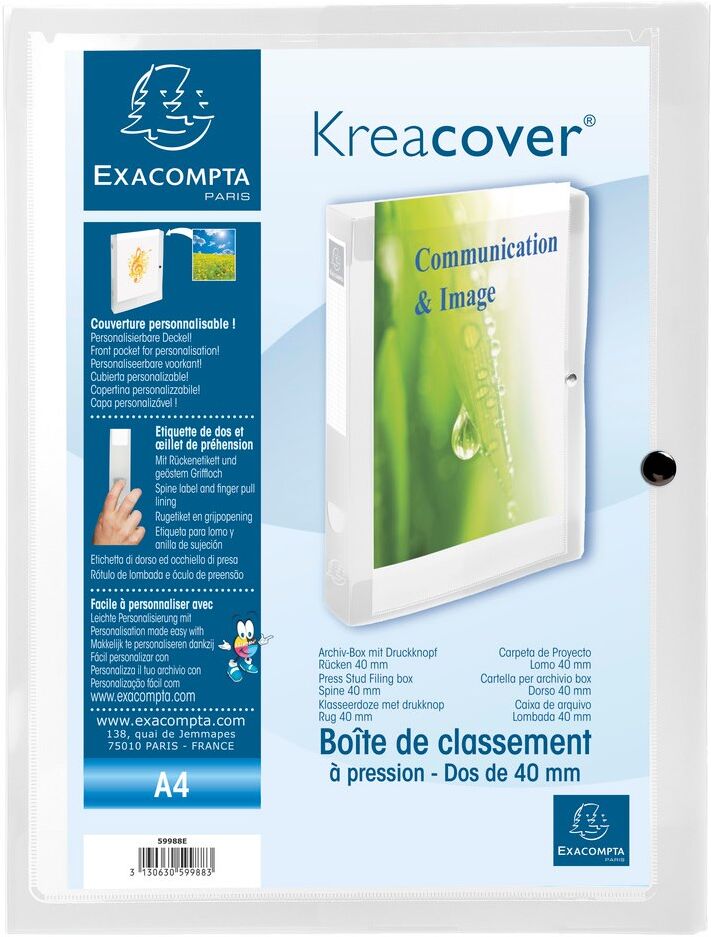 Exacompta Boite de classement à pression Dos 40mm polypropylène chromaline 7/10e Krea Cover - Incolore - Lot de 5