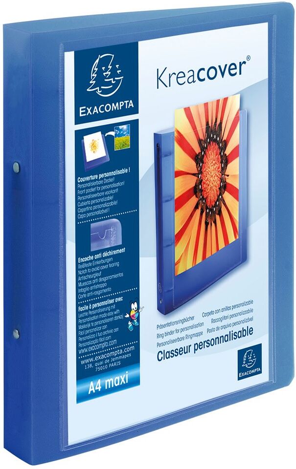 Exacompta Classeur 2 anneaux 30mm polypropylène chromaline 10/10e Krea Cover - A4 maxi - Couleurs assorties - Lot de 12