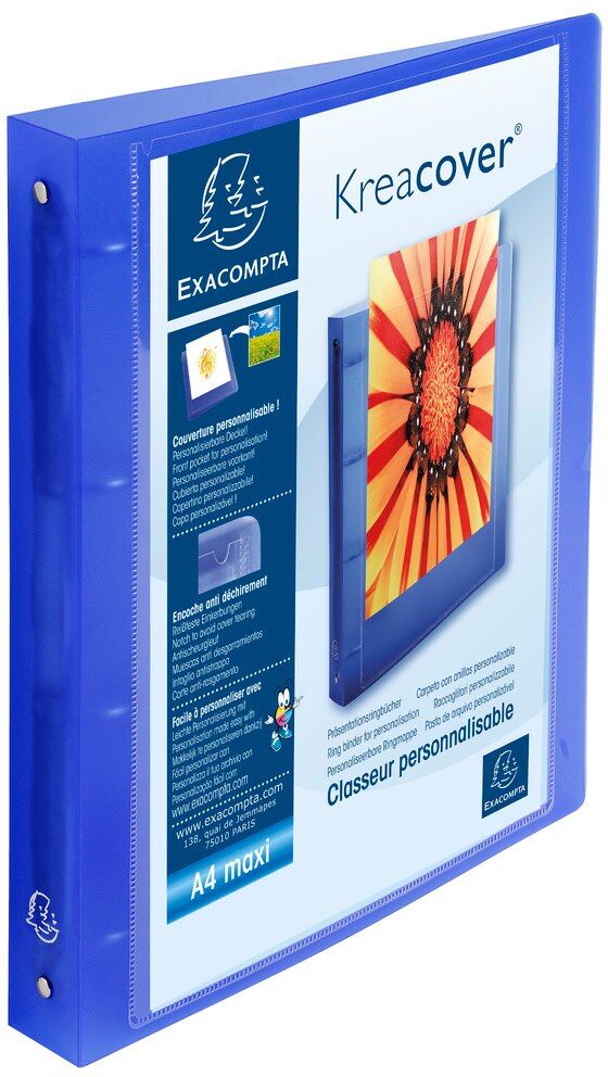 Exacompta Classeur 4 anneaux 30mm polypropylène chromaline 10/10e Krea Cover - A4 maxi - Bleu - Lot de 12 Couleurs assorties