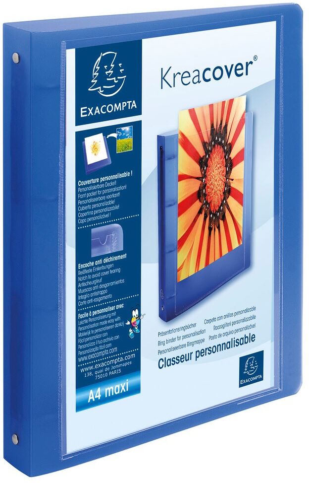 Exacompta Classeur 4 anneaux 30mm polypropylène chromaline 7/10e Krea Cover - A4 maxi - Couleurs assorties - Lot de 15