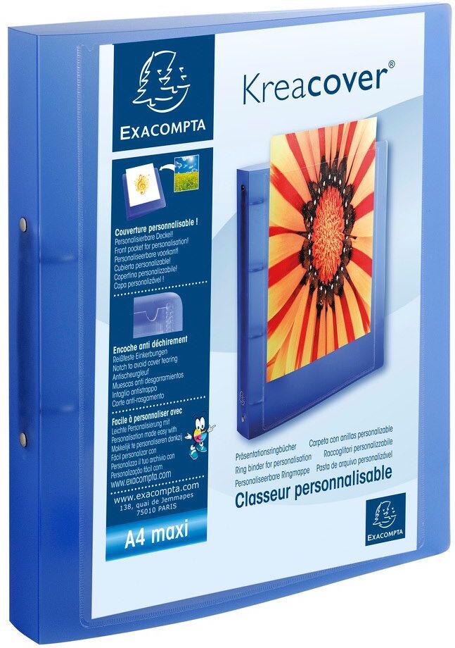 Exacompta Classeur 2 anneaux 30mm polypropylène chromaline 7/10e Krea Cover - A4 maxi - Couleurs assorties - Lot de 15