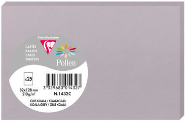 Clairefontaine Paquet de 25 cartes simples Pollen 82x128mm 210g/m2 - Gris koala - Lot de 5 Rose dragée