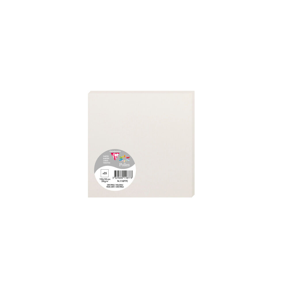 Clairefontaine Paquet de 25 cartes simples Pollen 135x135mm 210g/m² - Gris perle - Lot de 4 Rose dragée