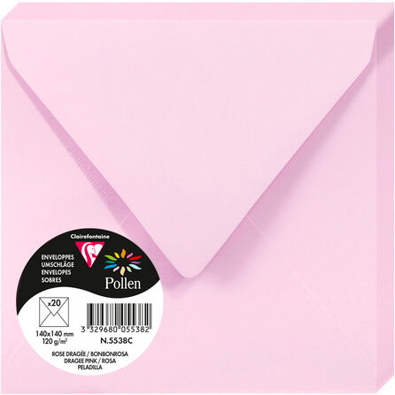 Clairefontaine Paquet de 20 enveloppes Pollen 140x140mm 120g/m2 - Rose dragée - Lot de 4 Ivoire