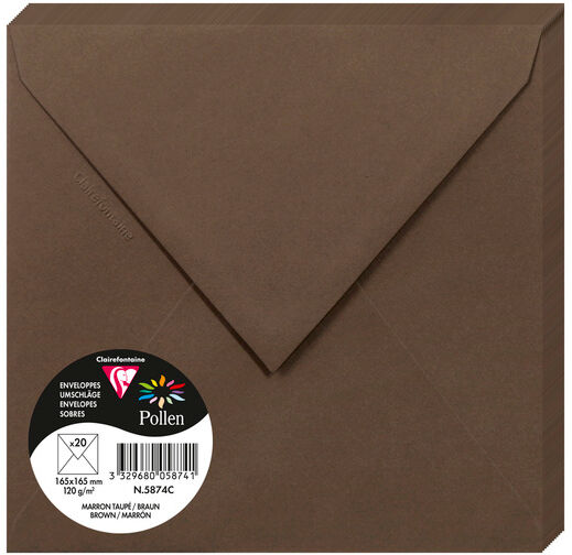 Clairefontaine Paquet de 20 enveloppes Pollen 165x165mm 120g/m2 - Marron taupé - Lot de 3 Rose dragée