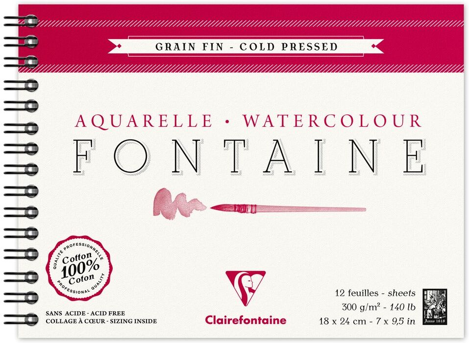 Clairefontaine Fontaine album spiralé 12F 18x24cm 300g grain fin - Lot de 4