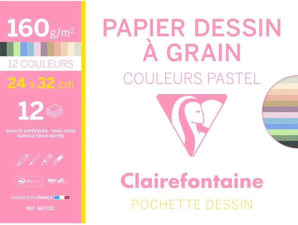 Clairefontaine Etival Color pochette 12F 24x32cm 160g - Assortiment pastel - Lot de 10 Incolore