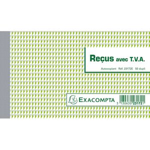 Exacompta Manifold Reçus avec T.V.A. 10,5x18cm 50 feuillets dupli autocopiants - Lot de 20 - Publicité