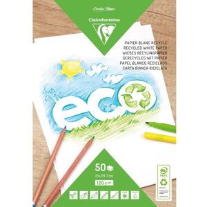 Clairefontaine PAPIER BLANC RECYCLÉ, Bloc de 50 feuilles 120g/m2 au format A4 (21x29 ,7cm) - Blanc - Lot de 5 - Publicité