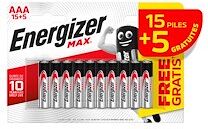 Energizer Blister de 15 piles + 5 piles offertes LR03 Energizer Max Energizer Blister de 15 piles + 5 piles offertes LR03 Energizer Max