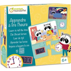 Avenue mandarine Boîte puzzle thème apprendre à lire l'heure 12 puzzles de 3 pièces, bords arrondis - Lot de 2