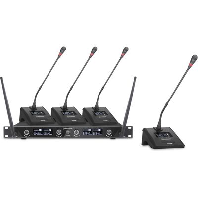 Rondson - BE-10 CONF 4 Microphones Système de présentation sans fil pour professionnels – idéal pour tous types de représentations. Publicité Rondson - BE-10 CONF 4 Microphones Système de présentation sans fil pour professionnels – idéal pour tous types de représentations. Publicité